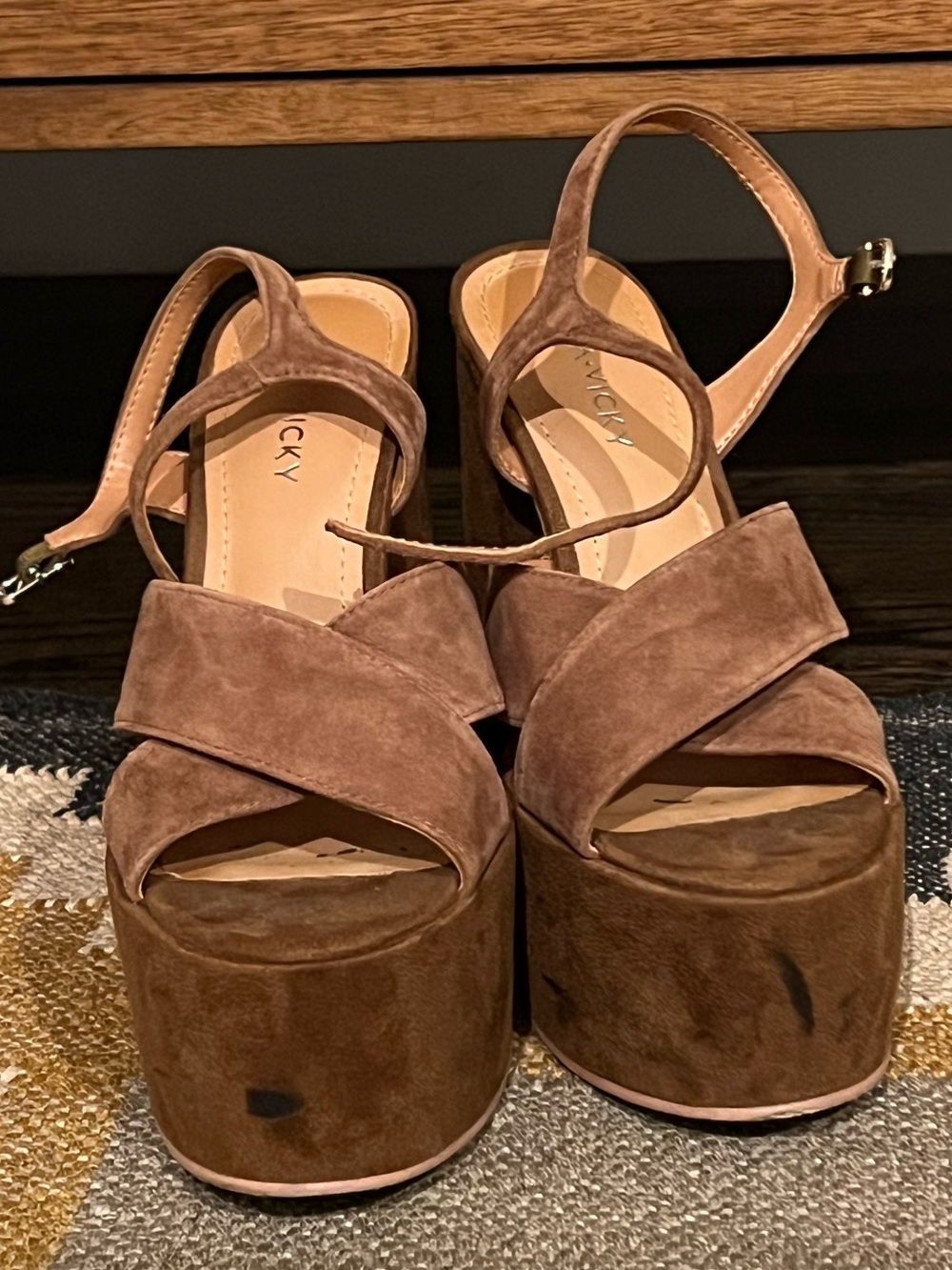 Lisa Vicky Suede Platform Cross-Strap Sandals in Brown